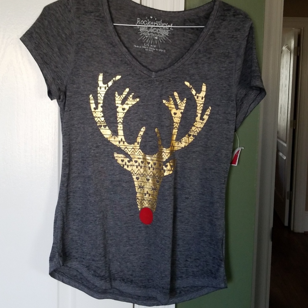 Reindeer soft gray women tshirt v-neck